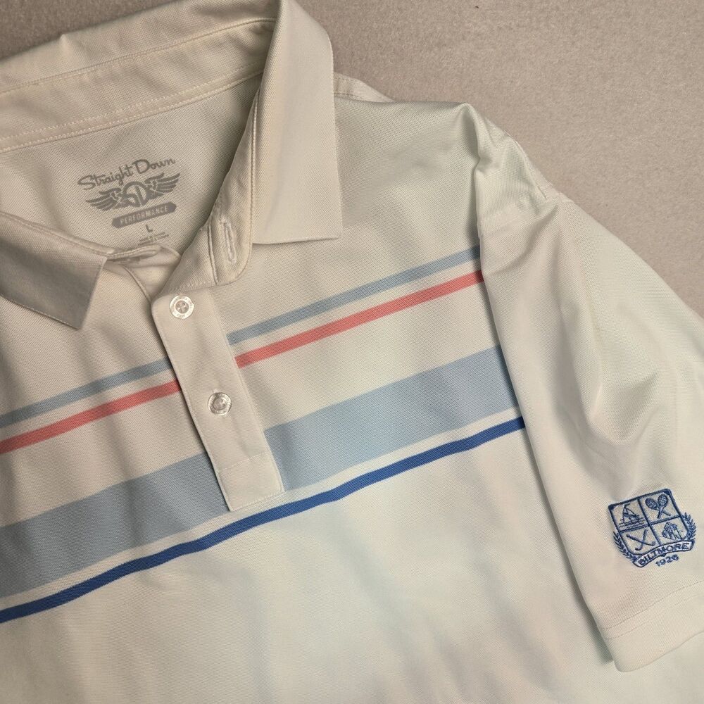 Straight Down Performance Golf Polo Shirt Men's Large Biltmore 1926 CC Striped
